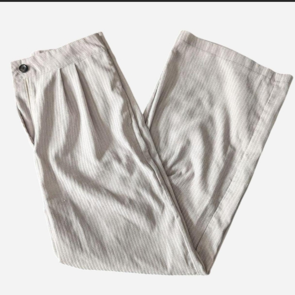 Cream Corduroy Wide Leg Trousers Minimalist Neutral Model Off Duty Sz Large 8-10 image 2